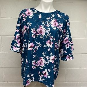 Large Blue Boutique Floral Blouse